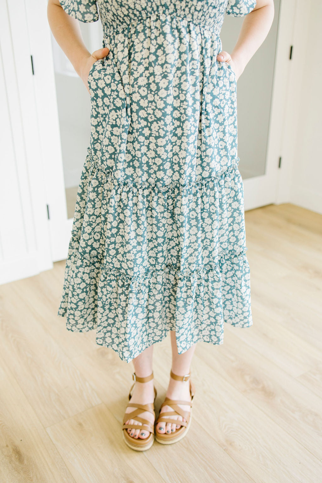 Zara Floral Tiered Dress in Blue