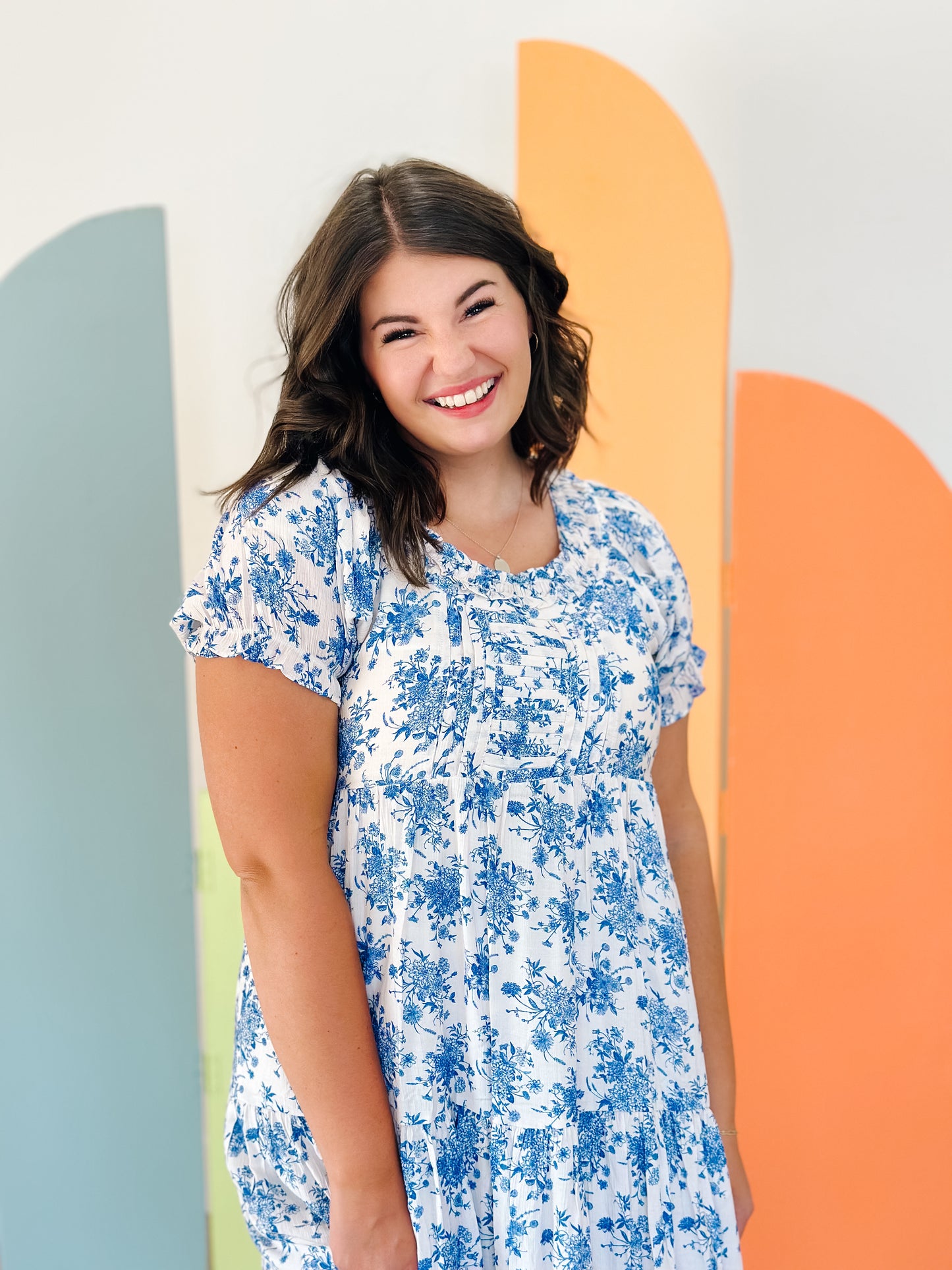 Raina Floral Midi Dress in Blue