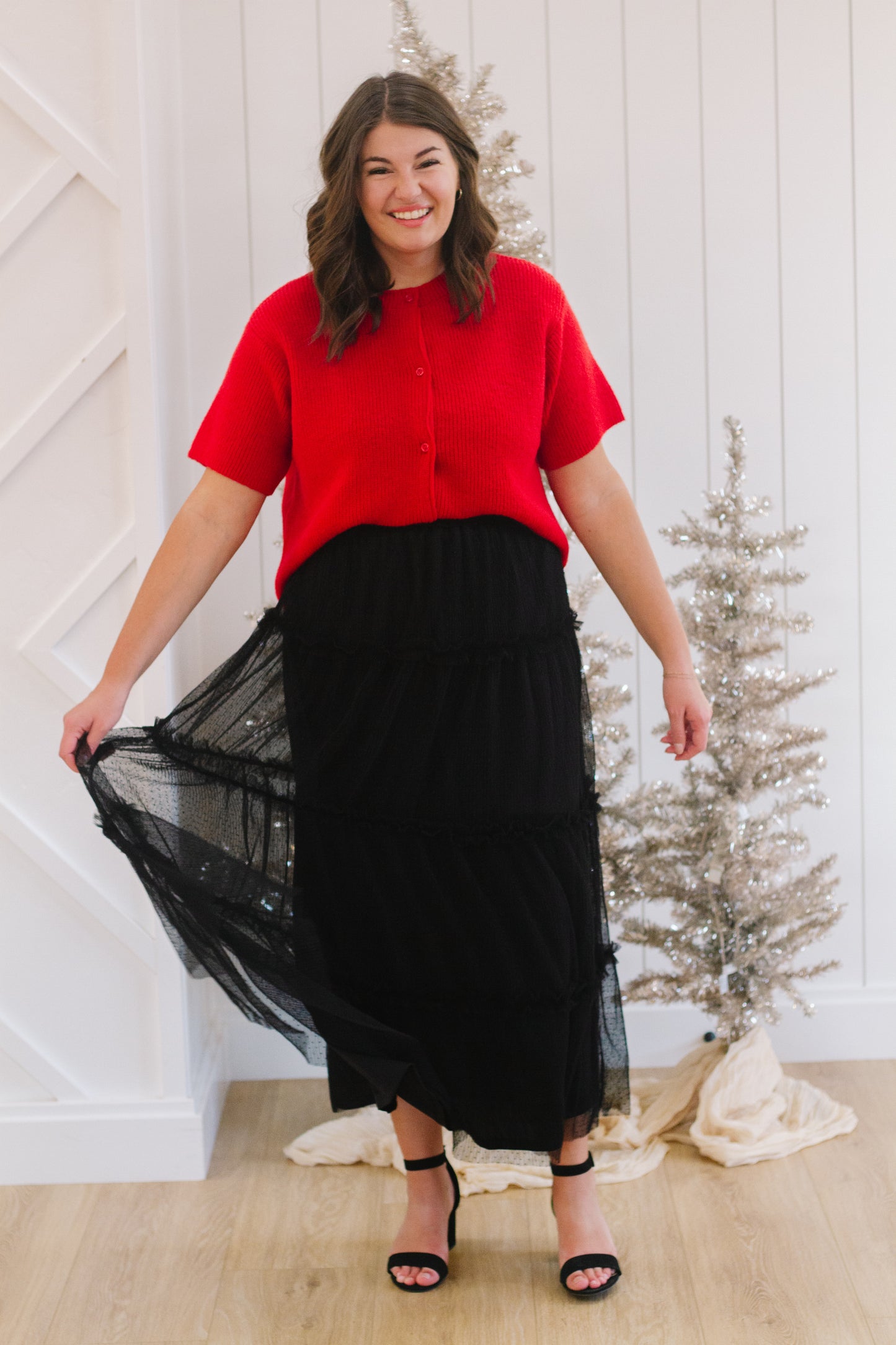 Brielle Swiss Dot Tulle Skirt in Black