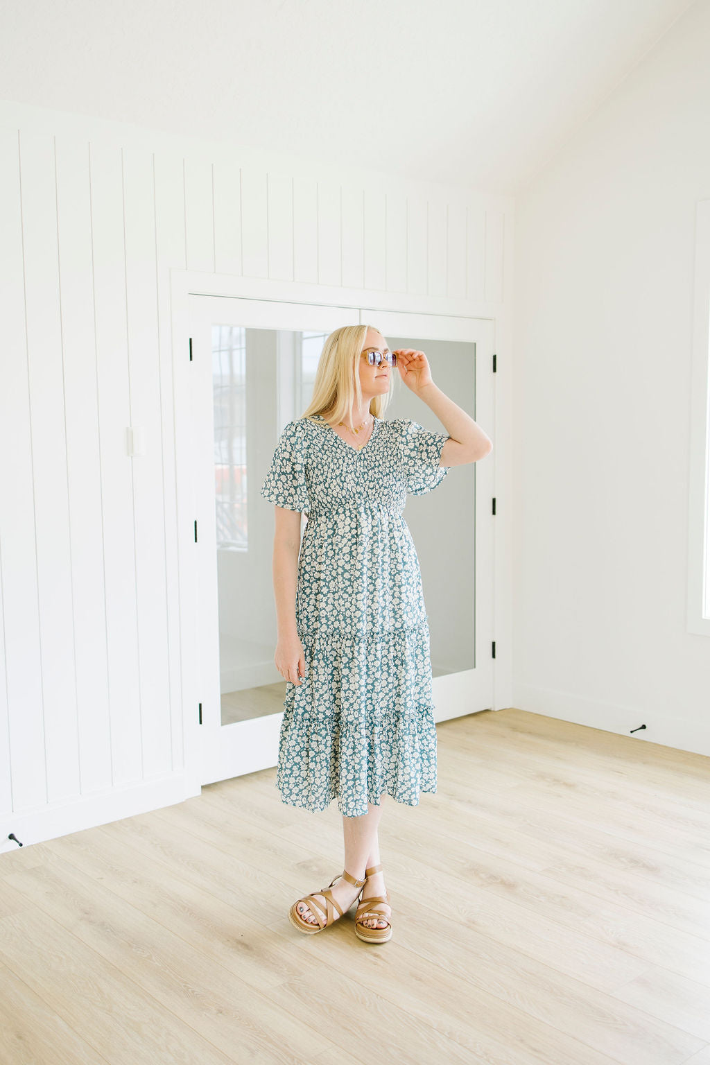 Zara Floral Tiered Dress in Blue