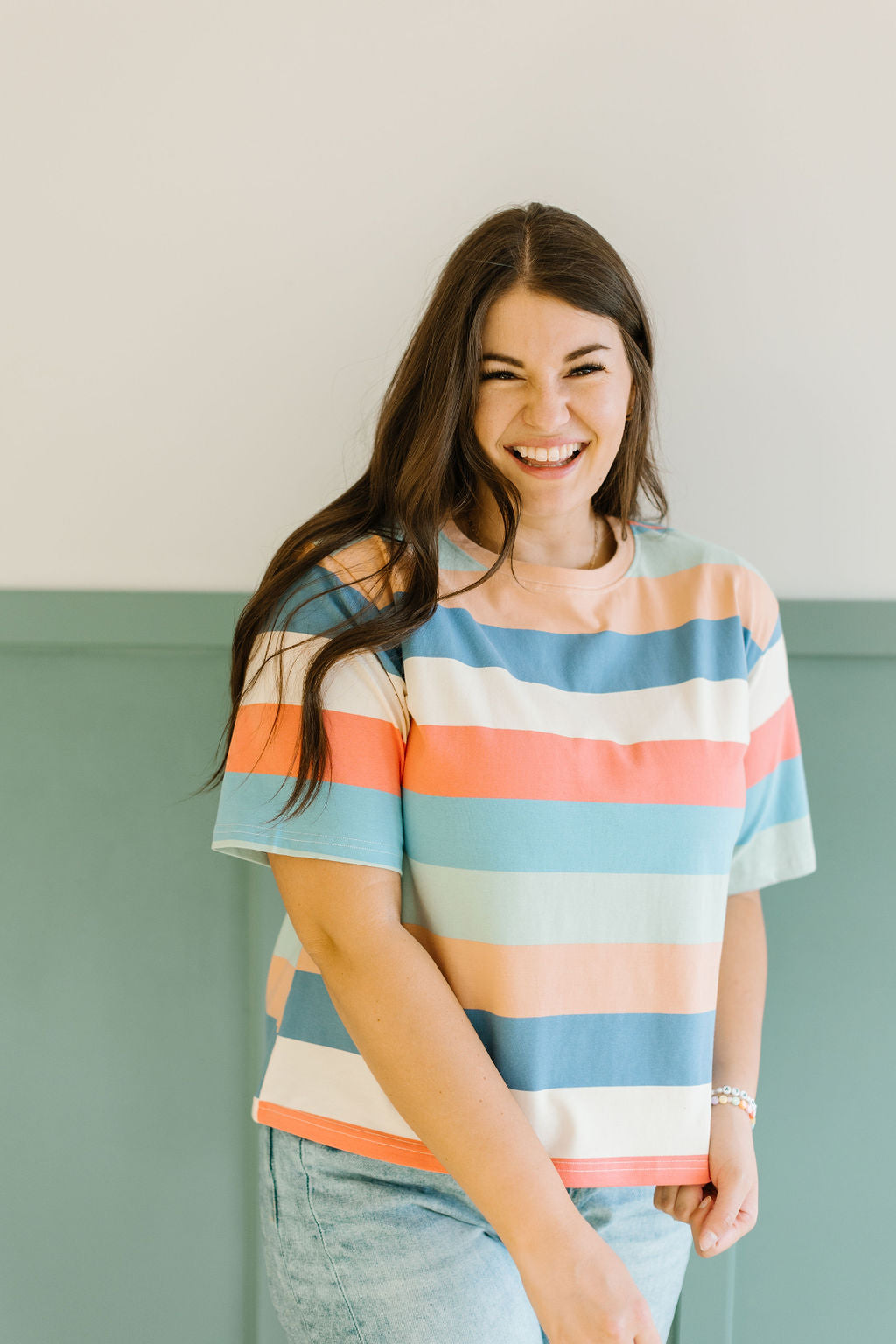 Storia Striped Tee in Coral