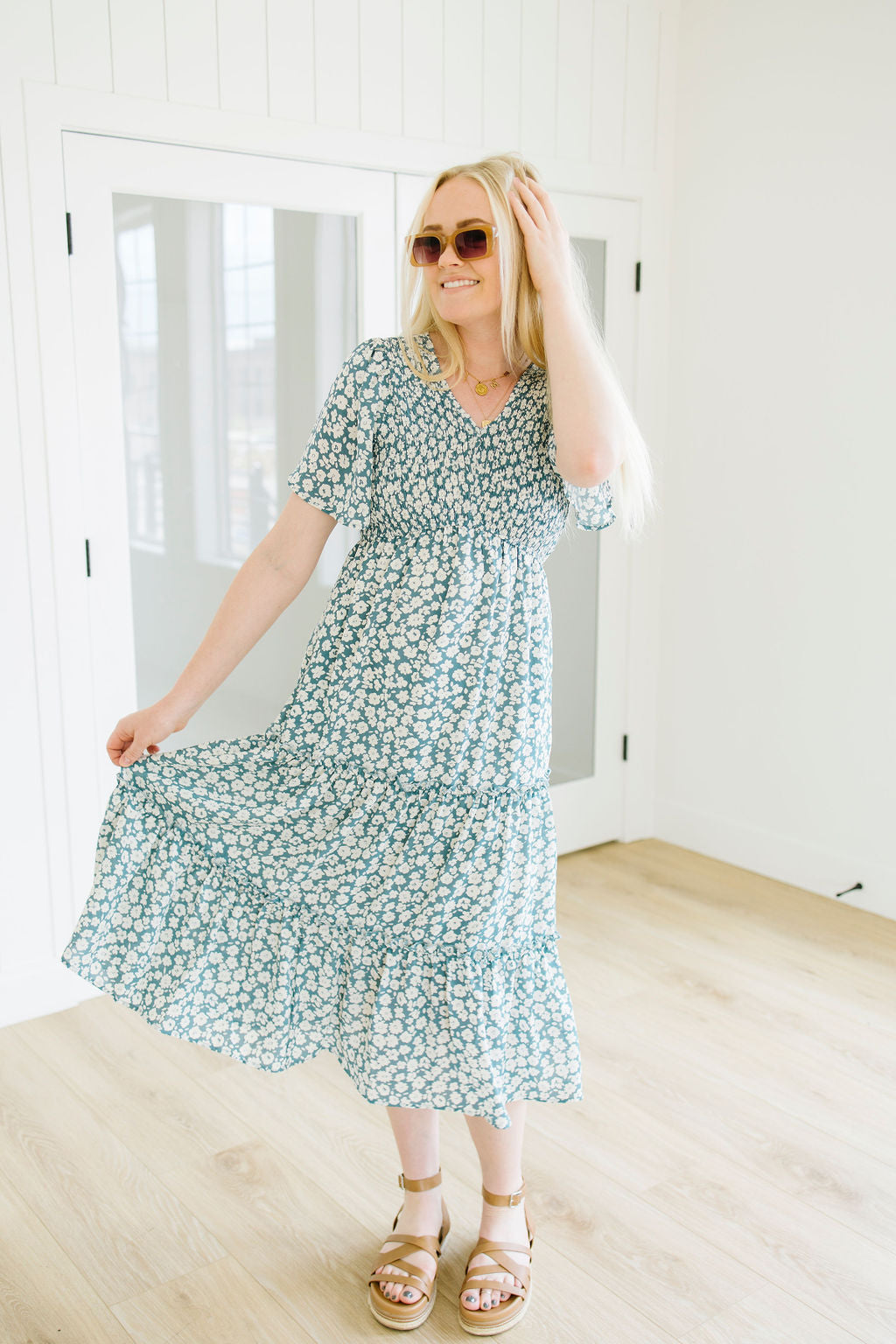 Zara Floral Tiered Dress in Blue