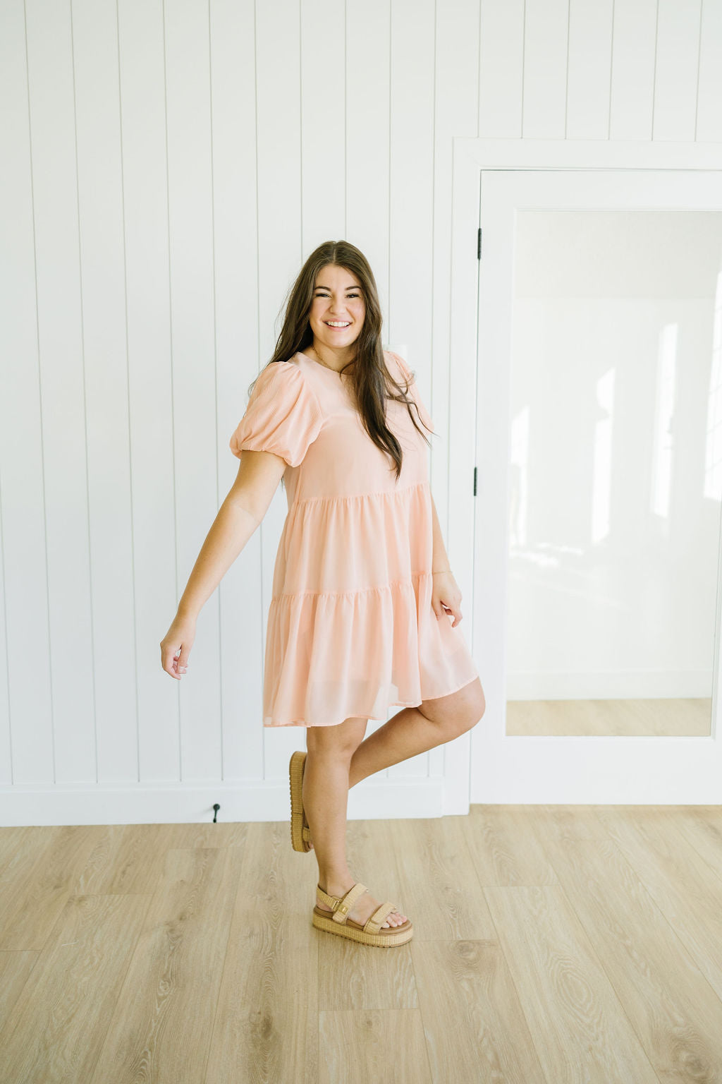Kirsten Tiered Dress in Peach