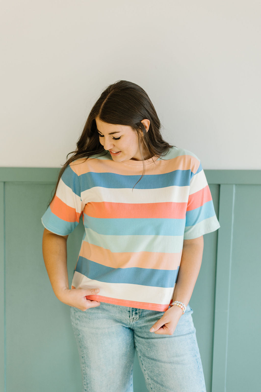 Storia Striped Tee in Coral