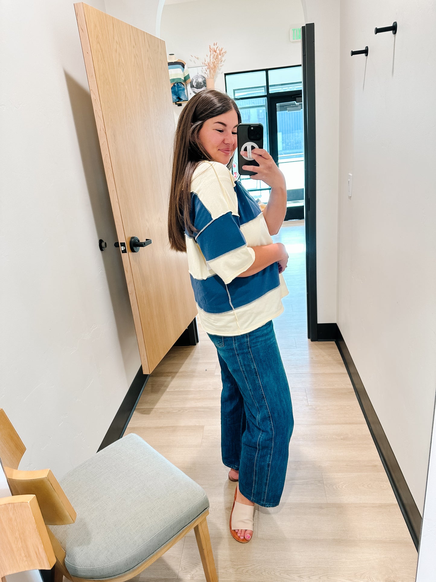 Poly ColorBlock Top in Navy