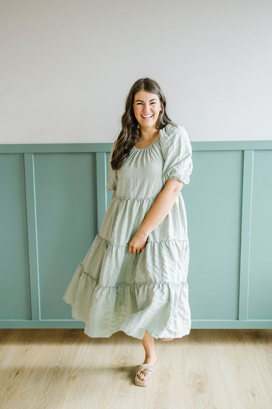 Zoey Tiered Dress in Sage