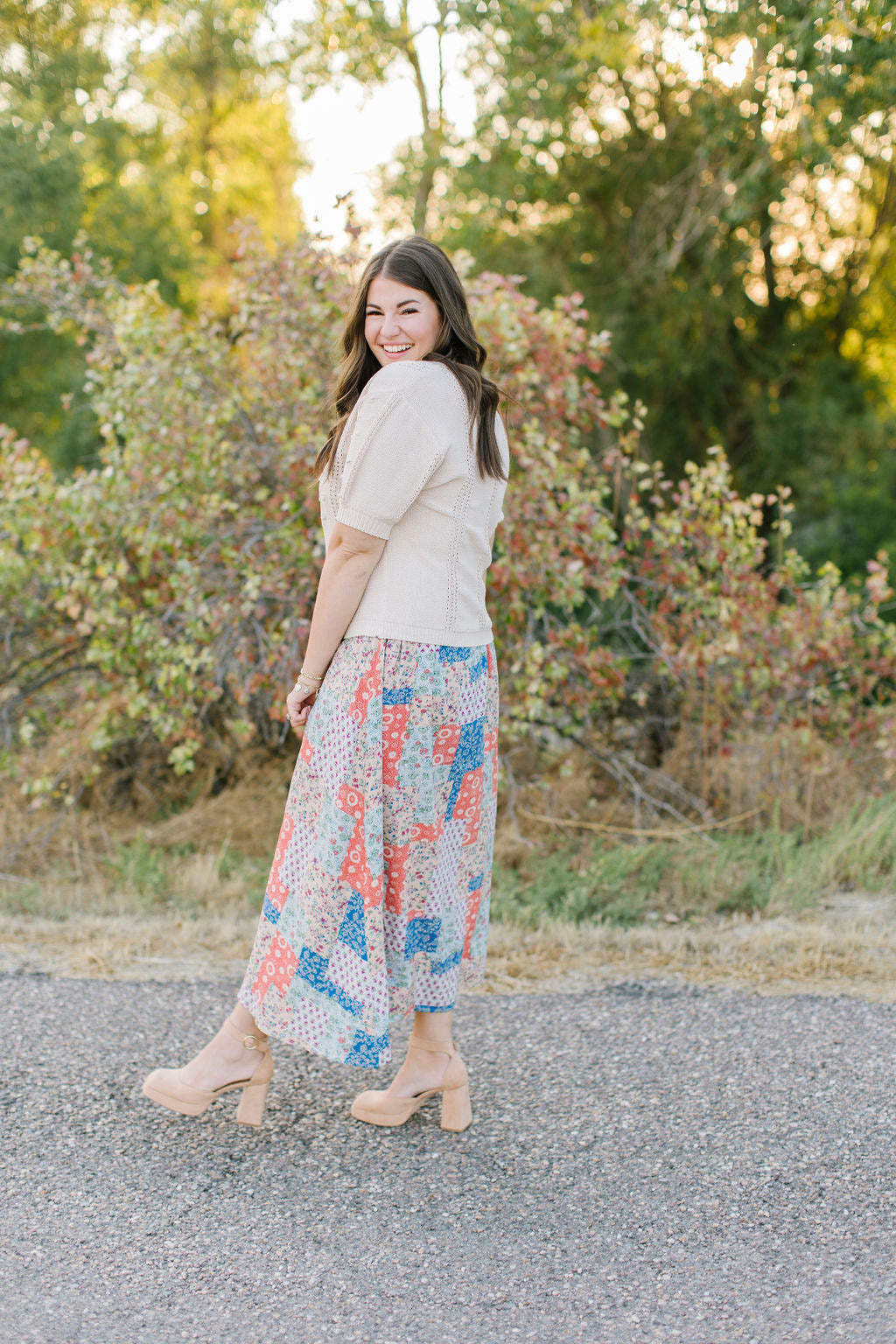 Bradyn Patchwork Skirt in Orange