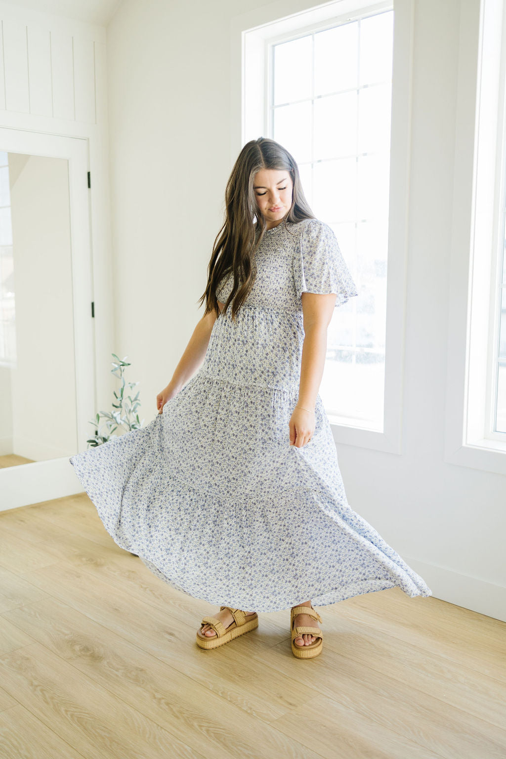 Haven Floral Midi Dress in Blue
