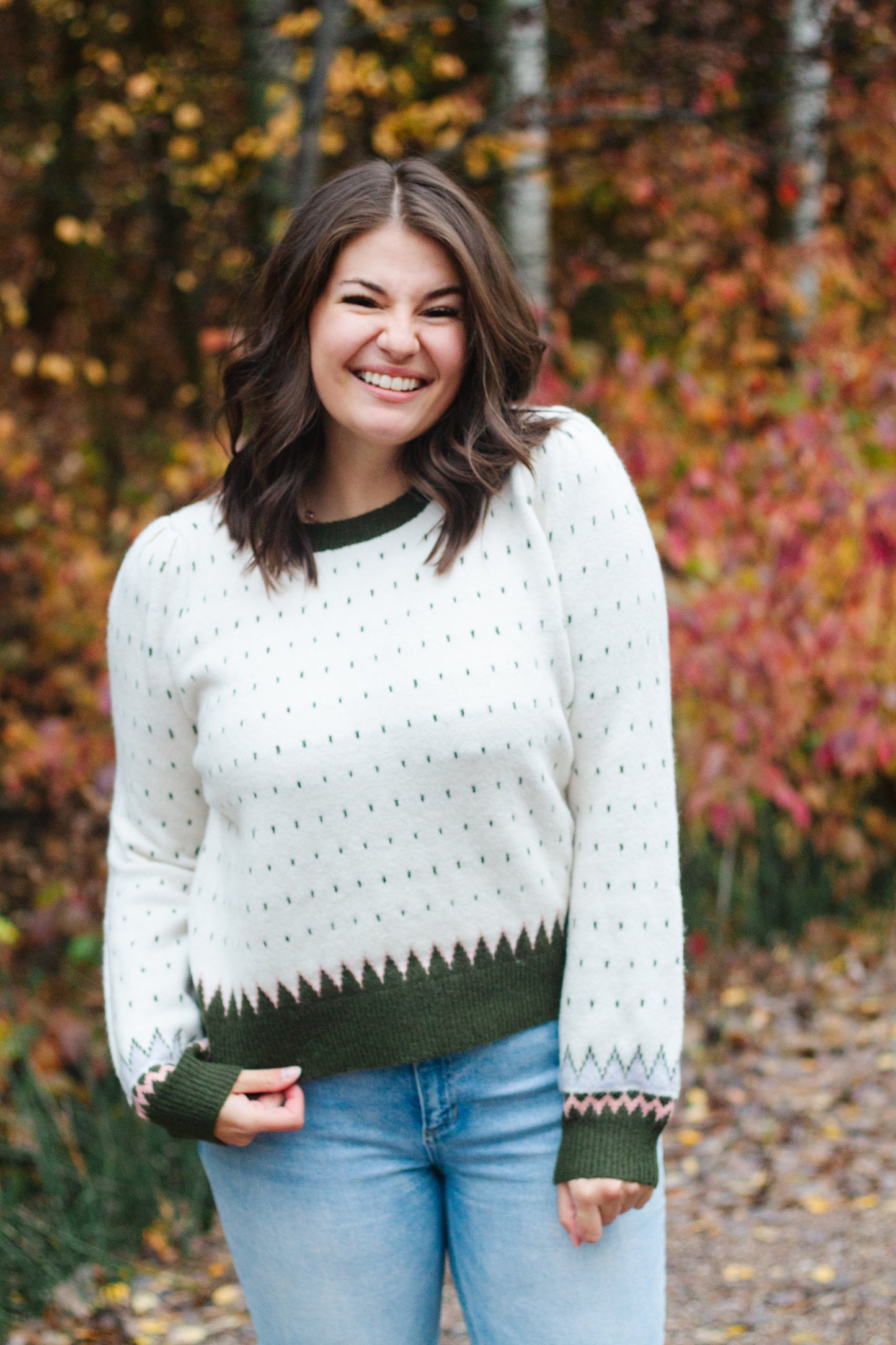 Vivian Geometric Sweater in Olive