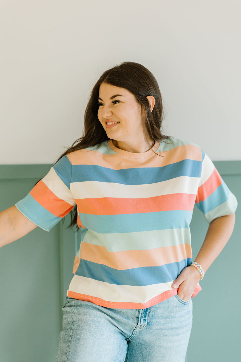 Storia Striped Tee in Coral