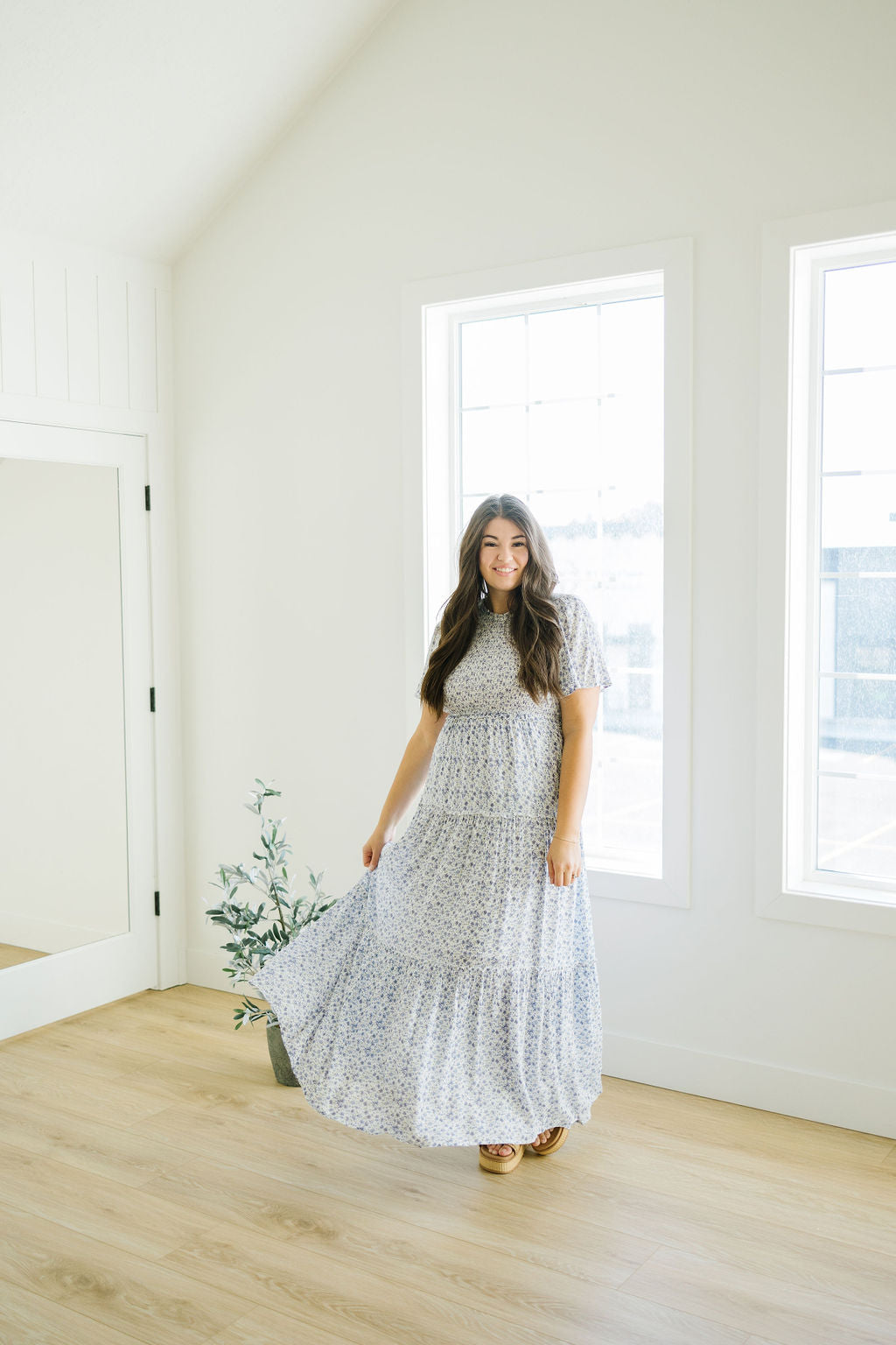 Haven Floral Midi Dress in Blue
