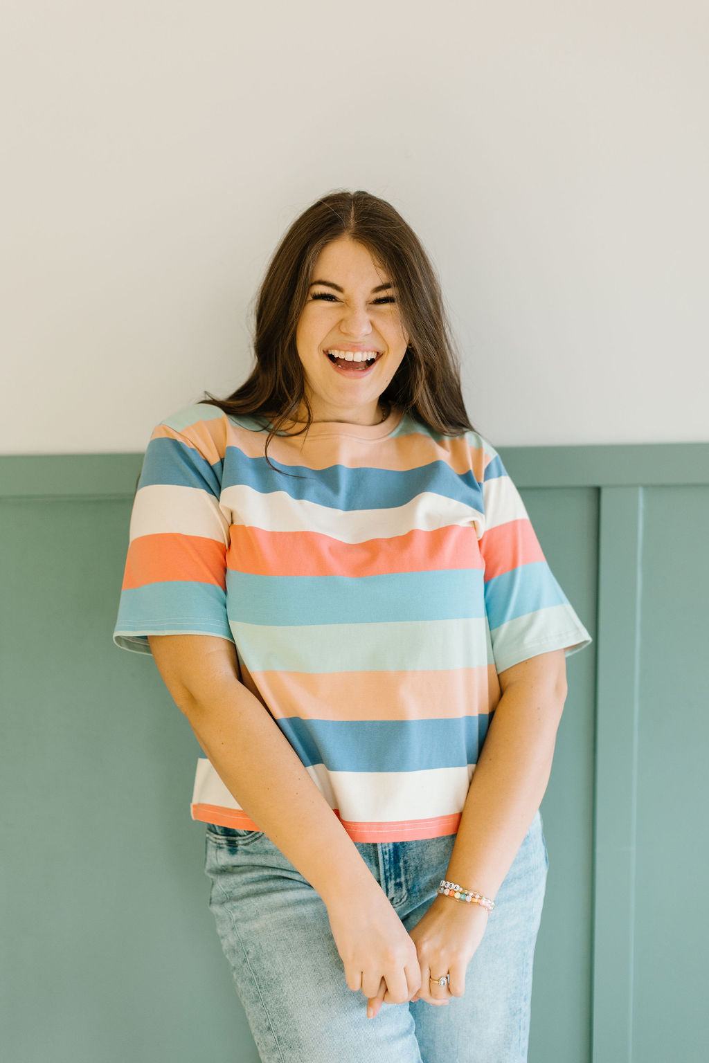 Storia Striped Tee in Coral