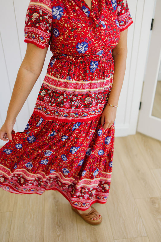 Kaydree Printed Maxi Dress in Red - Lettie Boutique