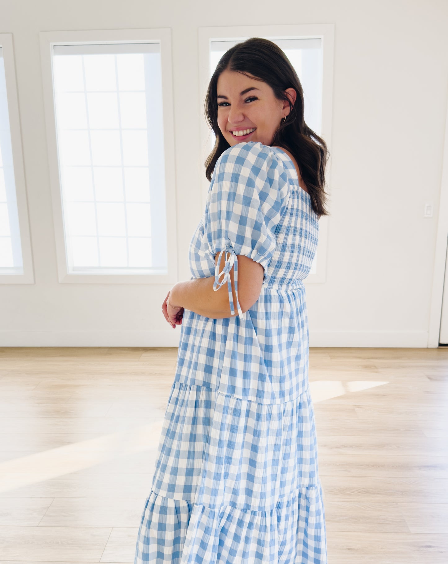 Julianne Checkered Dress in Blue - Lettie Boutique
