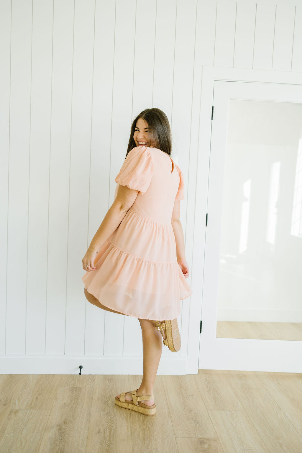 Kirsten Tiered Dress in Peach