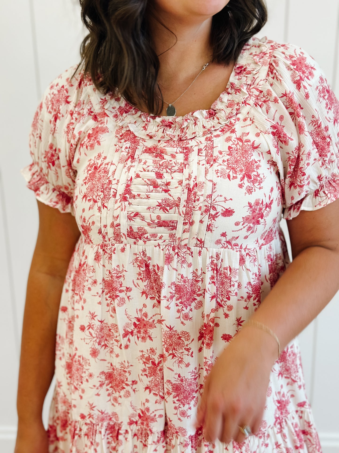 Raina Floral Midi Dress in Red