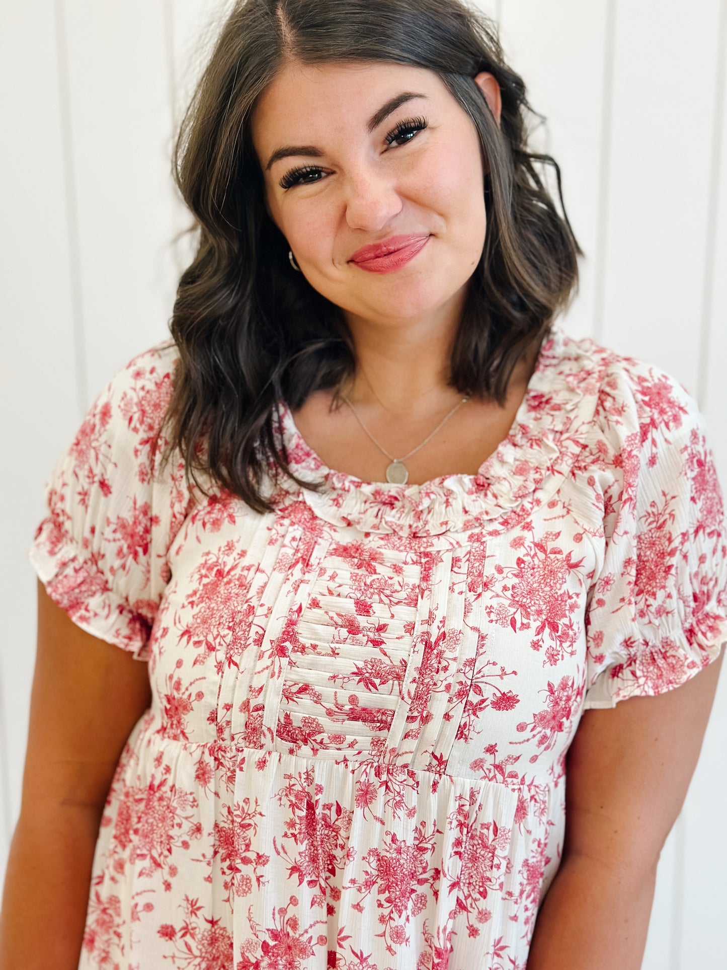 Raina Floral Midi Dress in Red