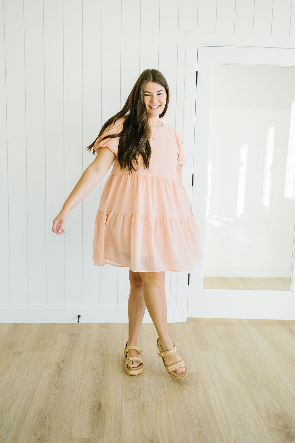Kirsten Tiered Dress in Peach