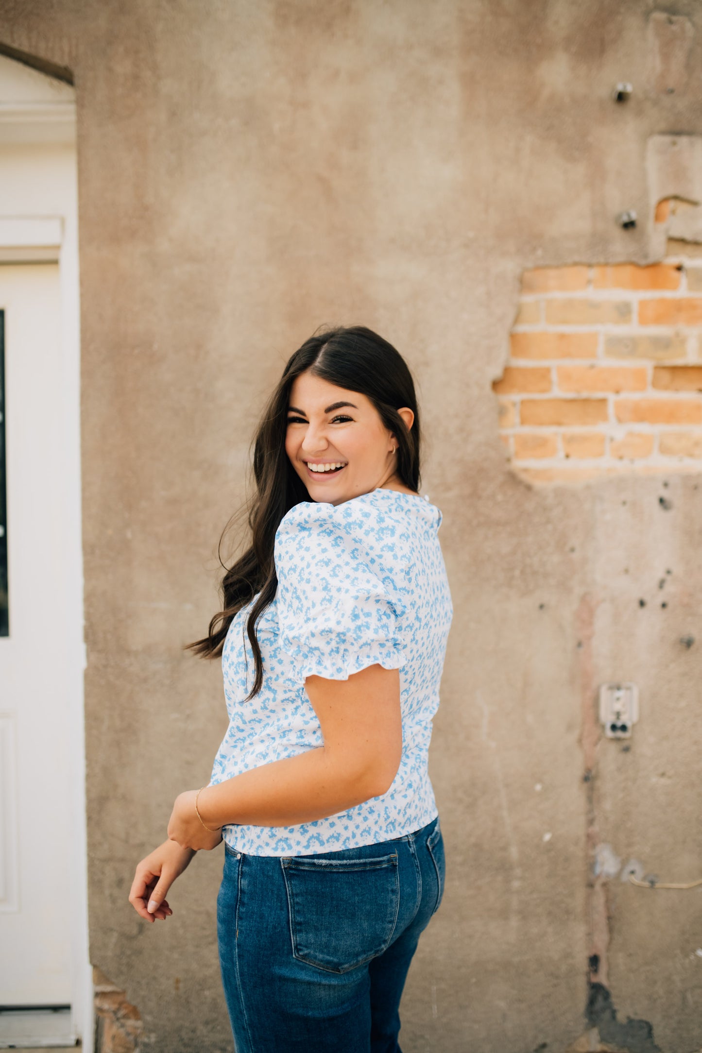 Leia Floral Blouse in Blue