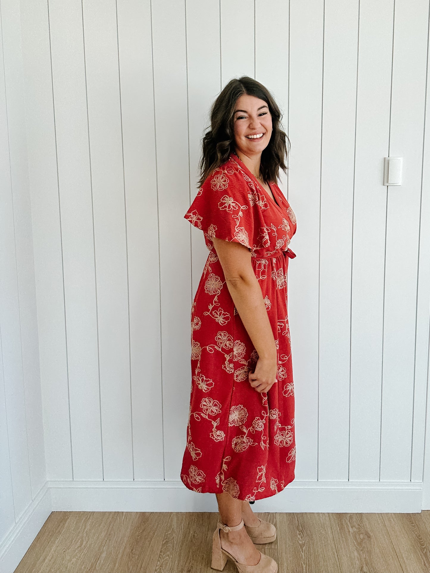 Lyra Embroidered Maxi Dress in Brick