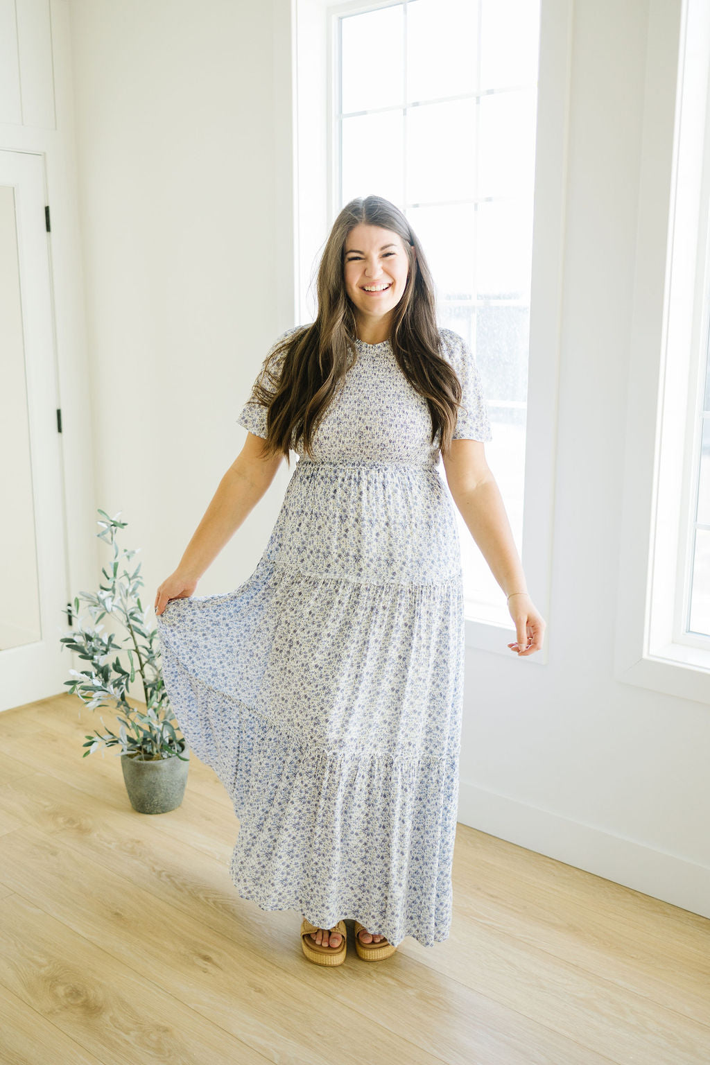 Haven Floral Midi Dress in Blue