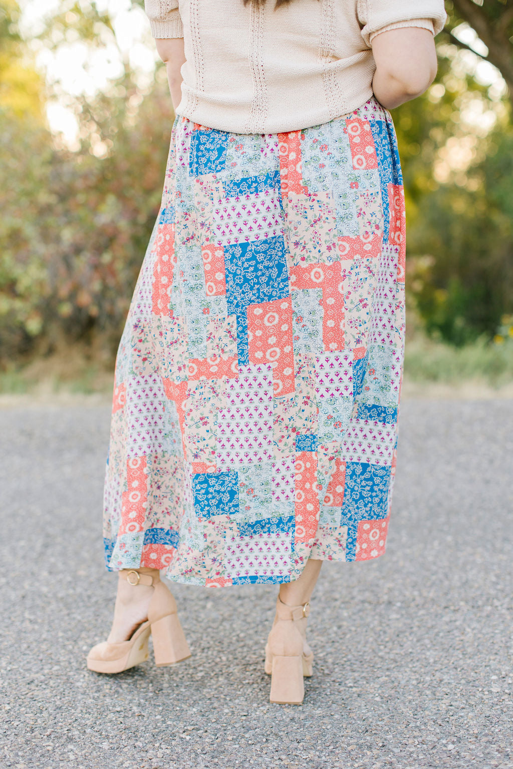 Bradyn Patchwork Skirt in Orange