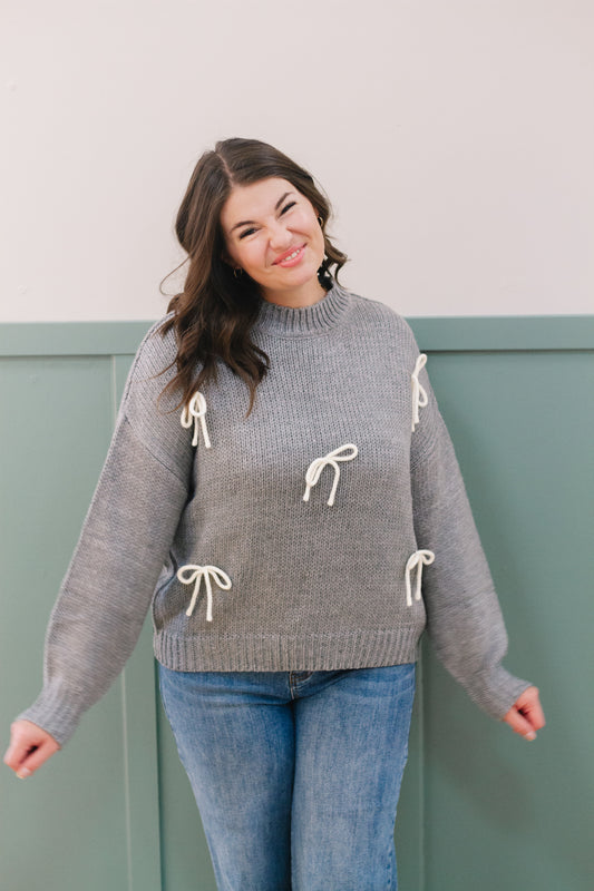 Carina Bow Sweater in Grey