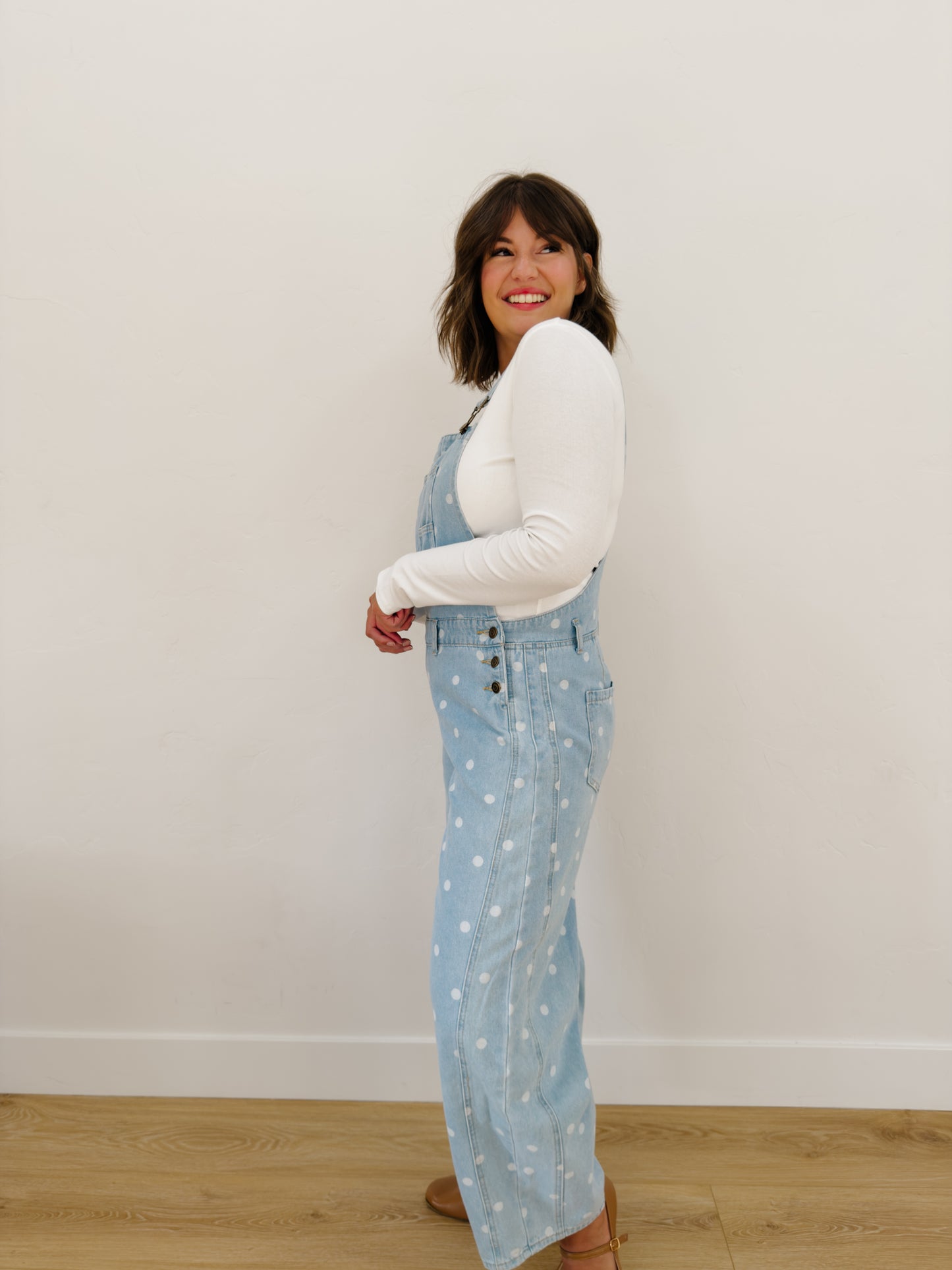 Inka Polka Dot Overalls in Denim - Lettie Boutique