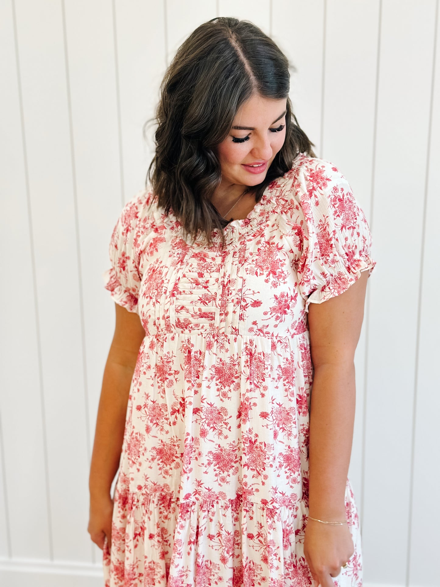 Raina Floral Midi Dress in Red