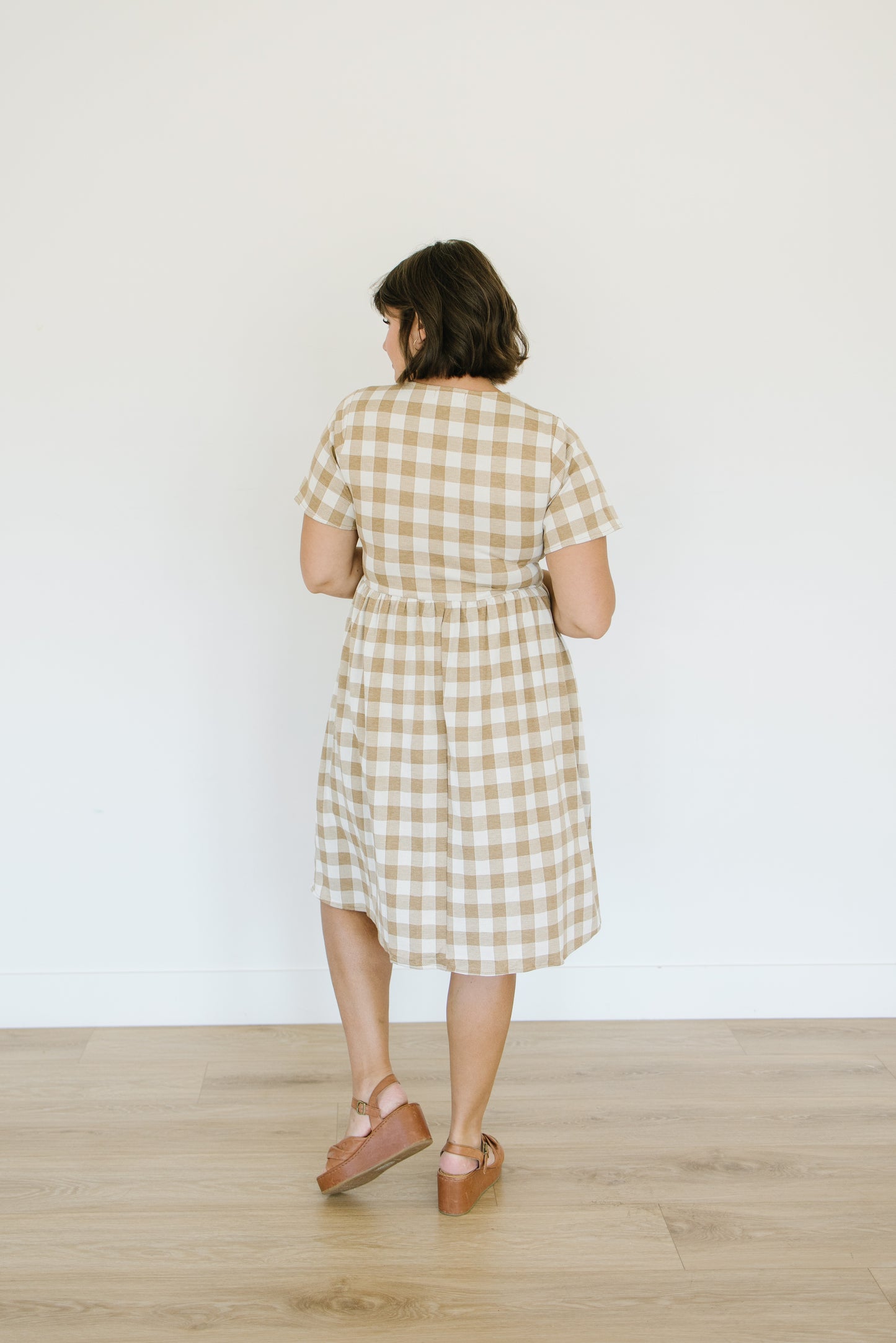 Clover Gingham Dress in Tan