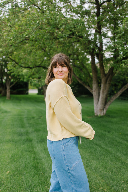 Milaya Raw Hem Cardigan in Butter