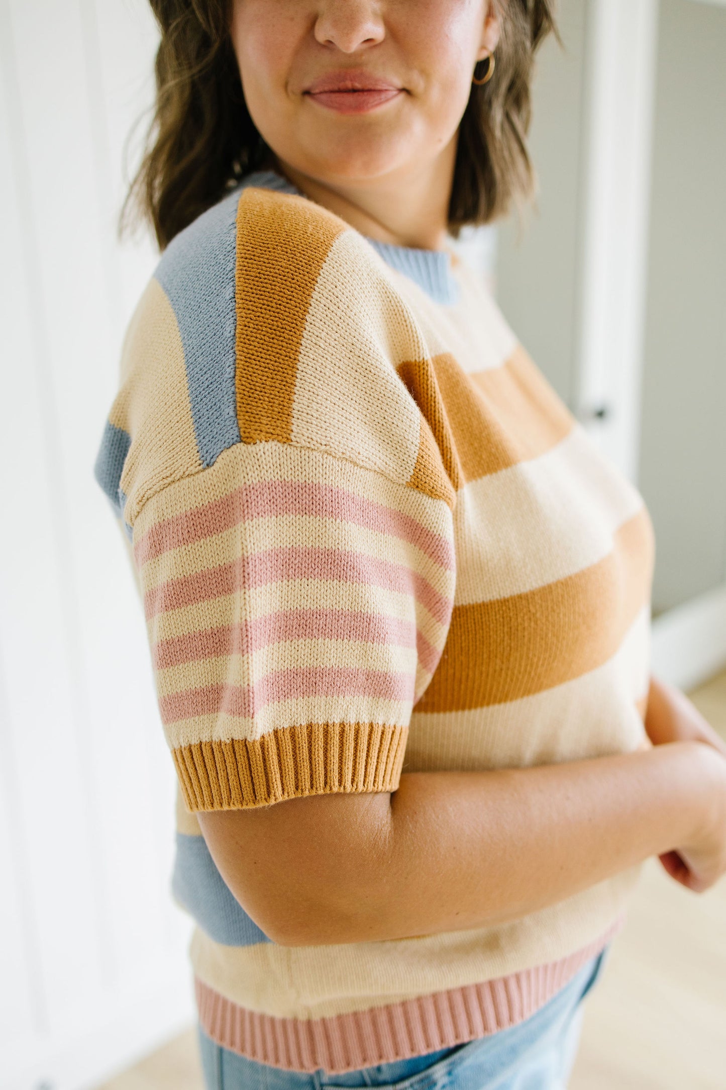Cambria Striped Short Sleeve Sweater