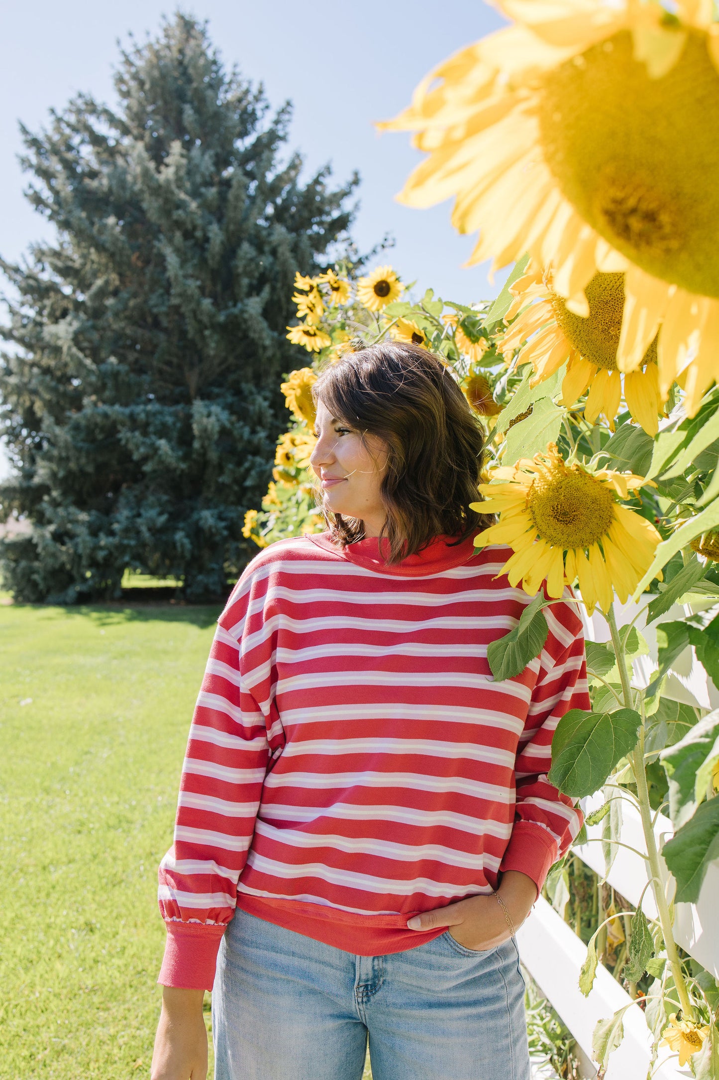Lydia Striped Knit Top in Red