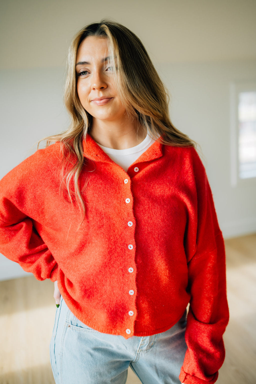 James Button Cardigan in Red