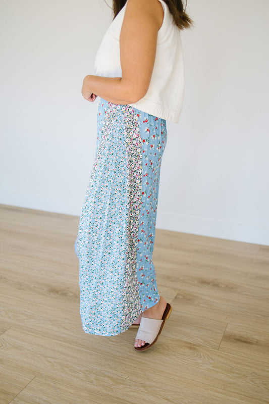 Wren Floral Skirt in Sky Blue