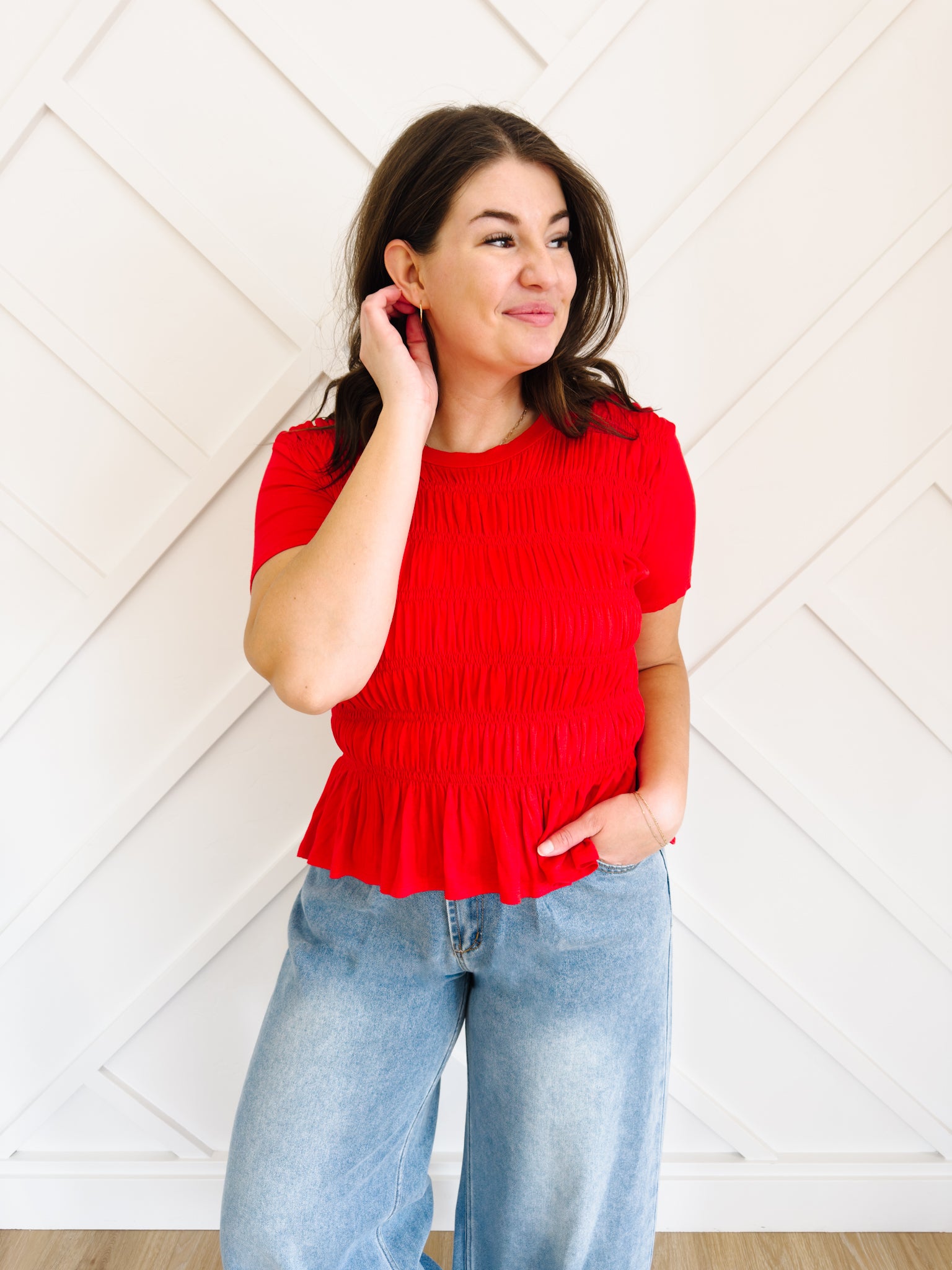 Marla Ruched Top in Red - Lettie Boutique