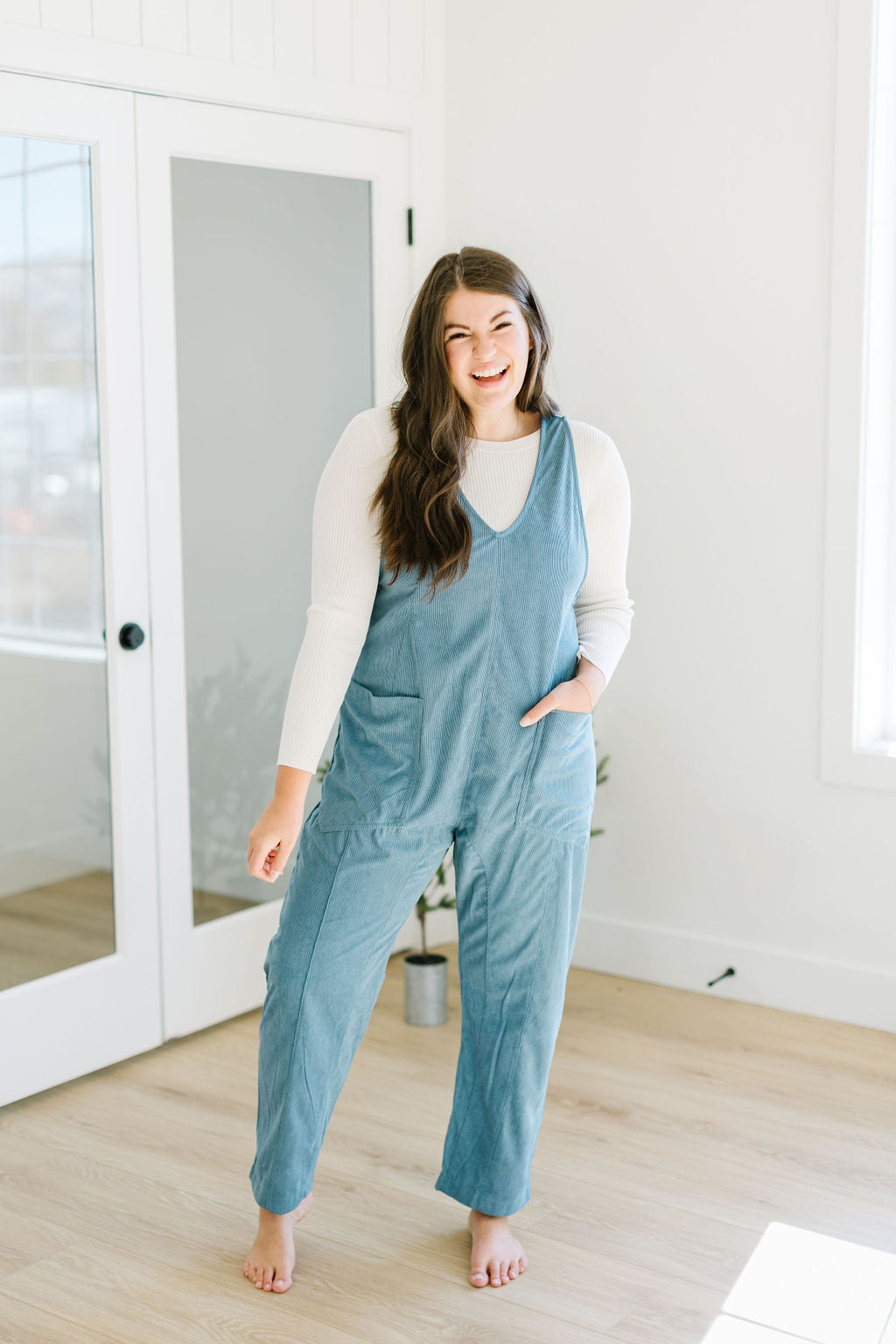 Lany Corduroy Jumpsuit in Gray Blue