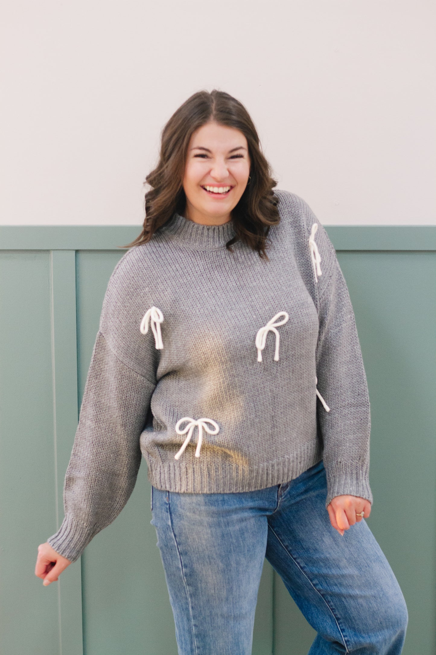 Carina Bow Sweater in Grey