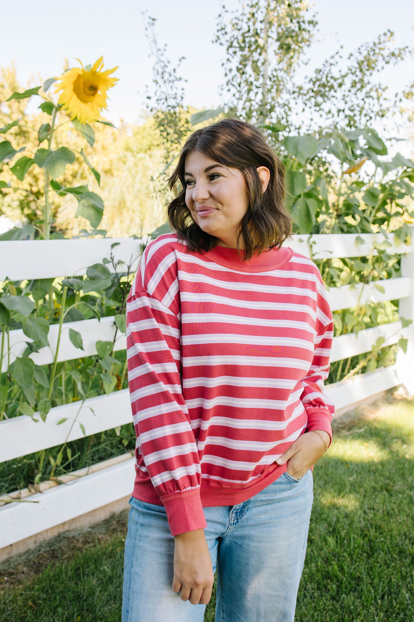 Lydia Striped Knit Top in Red