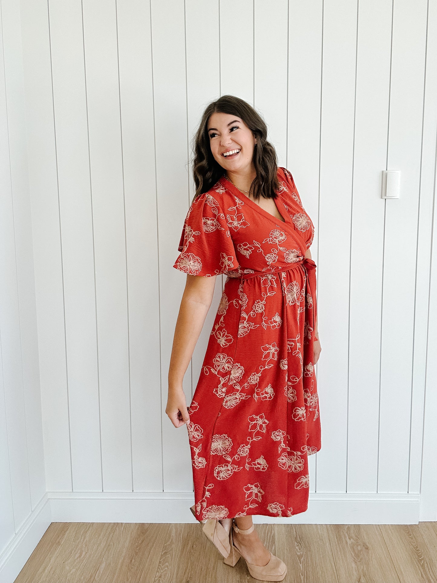 Lyra Embroidered Maxi Dress in Brick