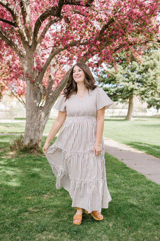 Eden Maxi Dress in Birch Stripe - Lettie Boutique