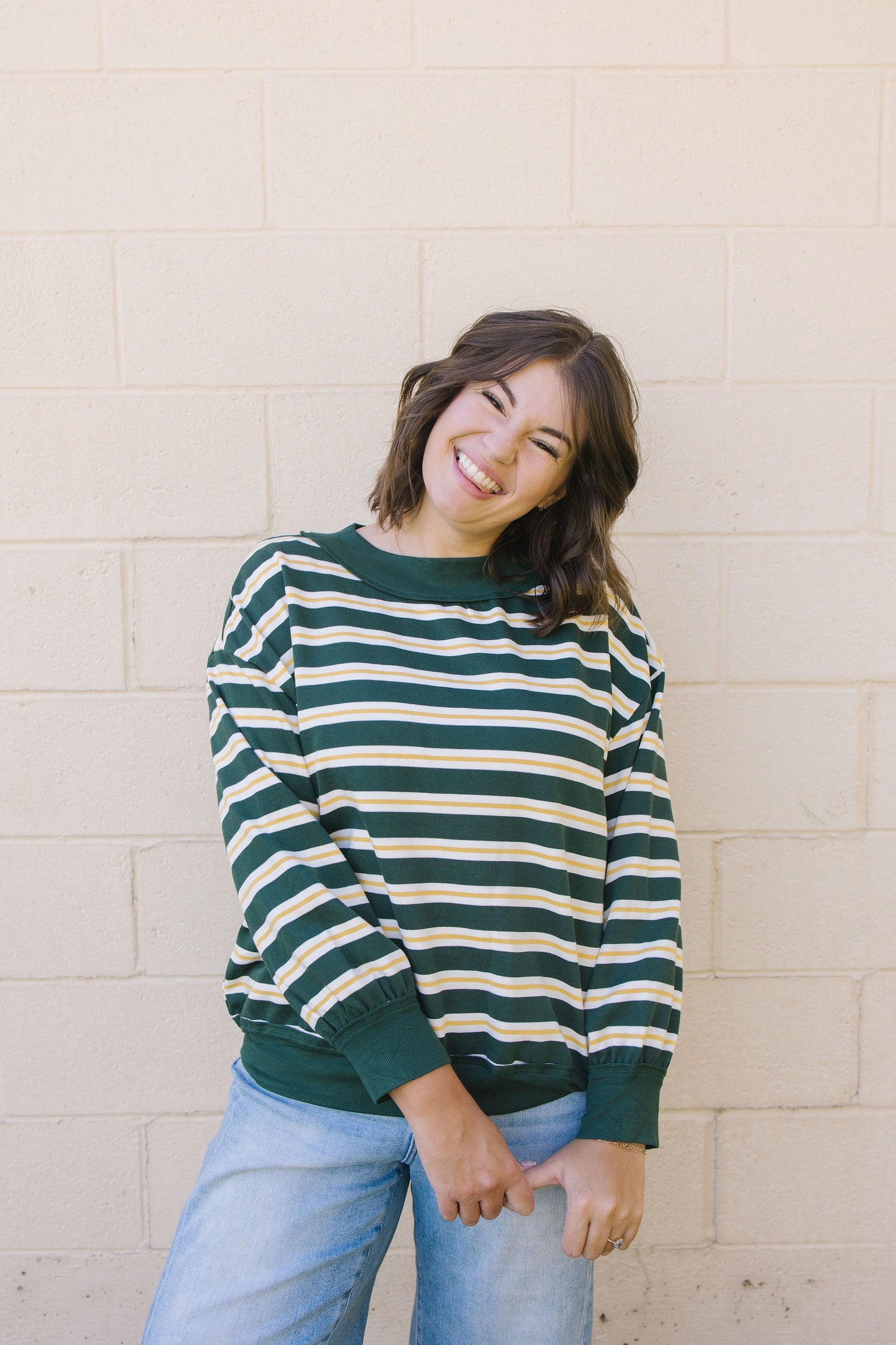 +Lydia Striped Knit Top in Hunter Green - Lettie Boutique