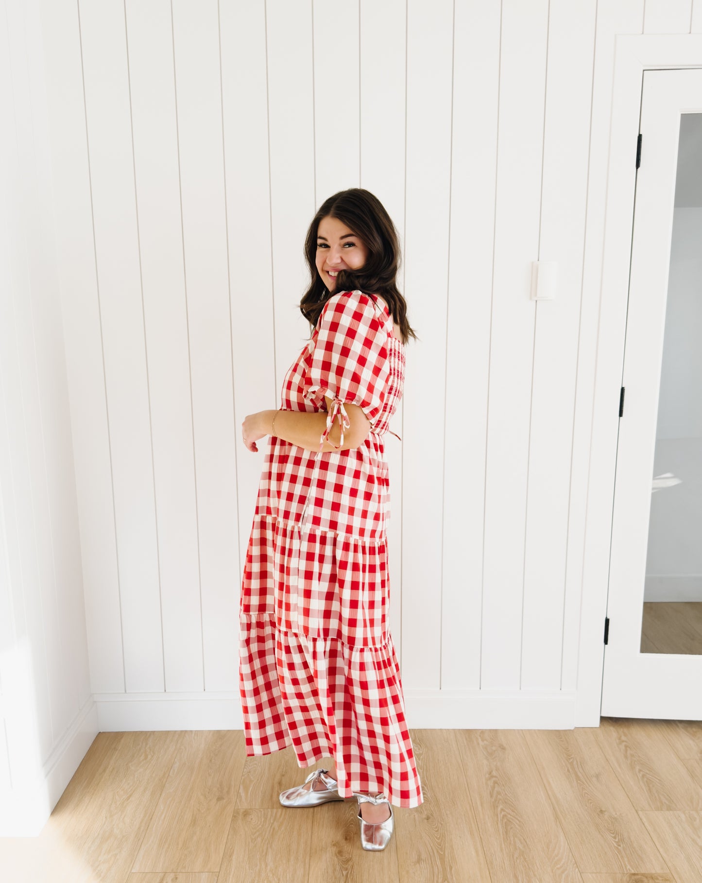 Julianne Checkered Dress in Red - Lettie Boutique