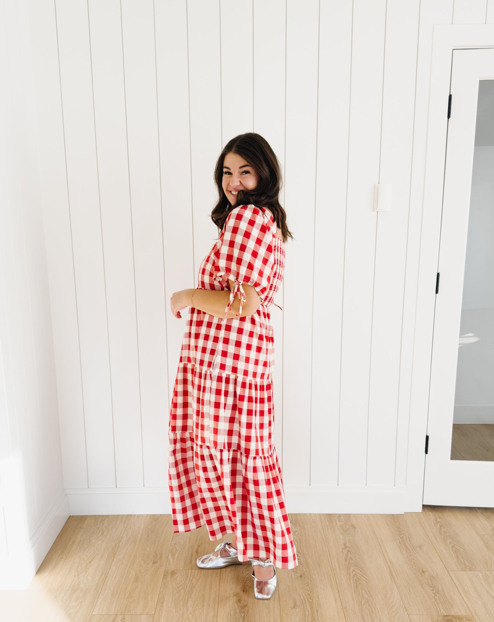 Julianne Checkered Dress in Red - Lettie Boutique