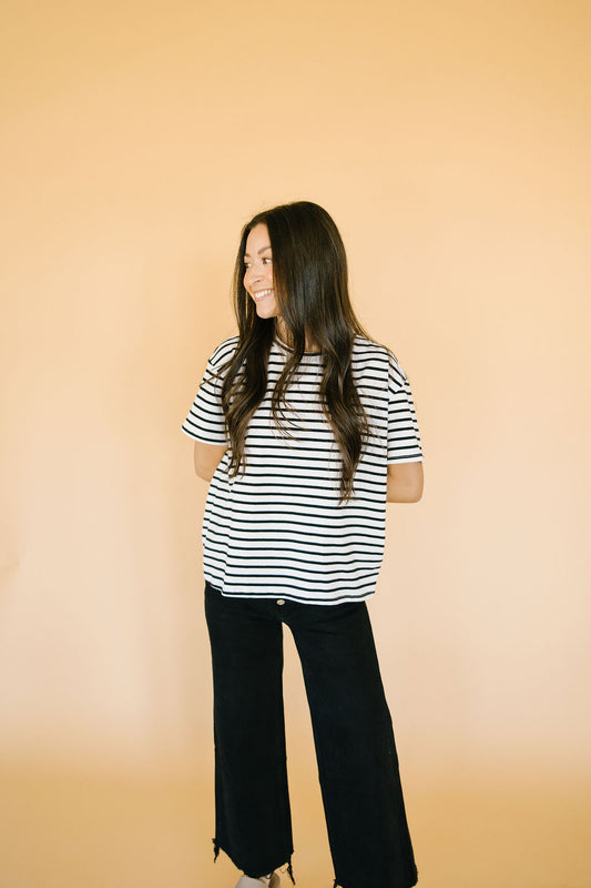 Holland Stripe Tee in White - Lettie Boutique