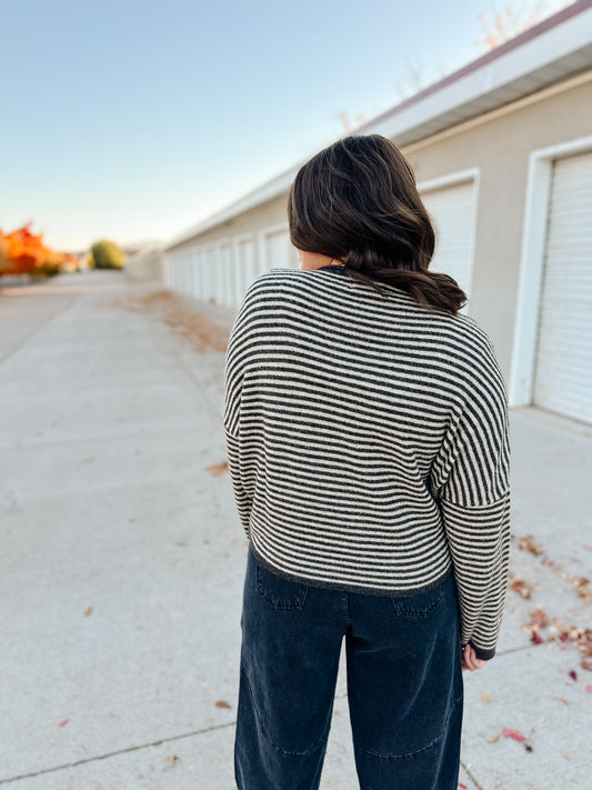 Melina Striped Cardigan in Charcoal Brown