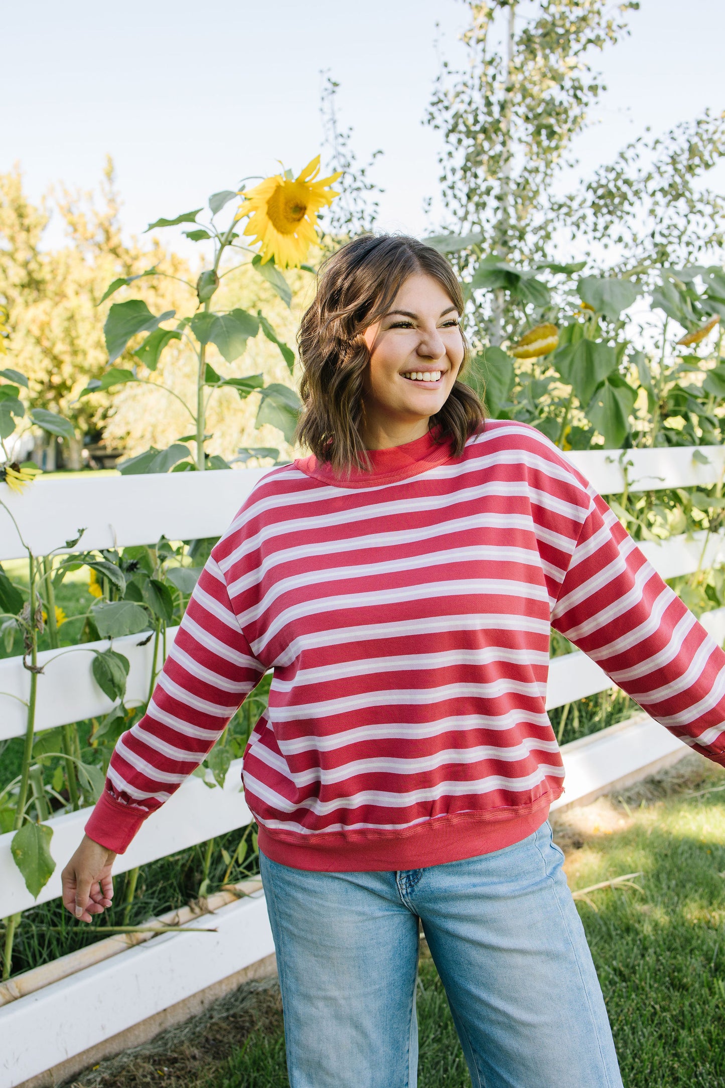 Lydia Striped Knit Top in Red