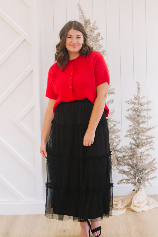 Brielle Swiss Dot Tulle Skirt in Black