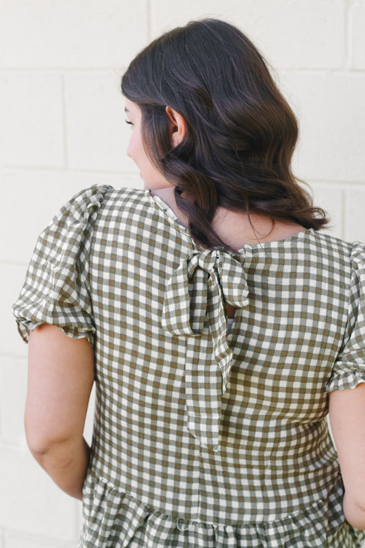 DOORBUSTER: Danae Gingham Peplum Top in Olive