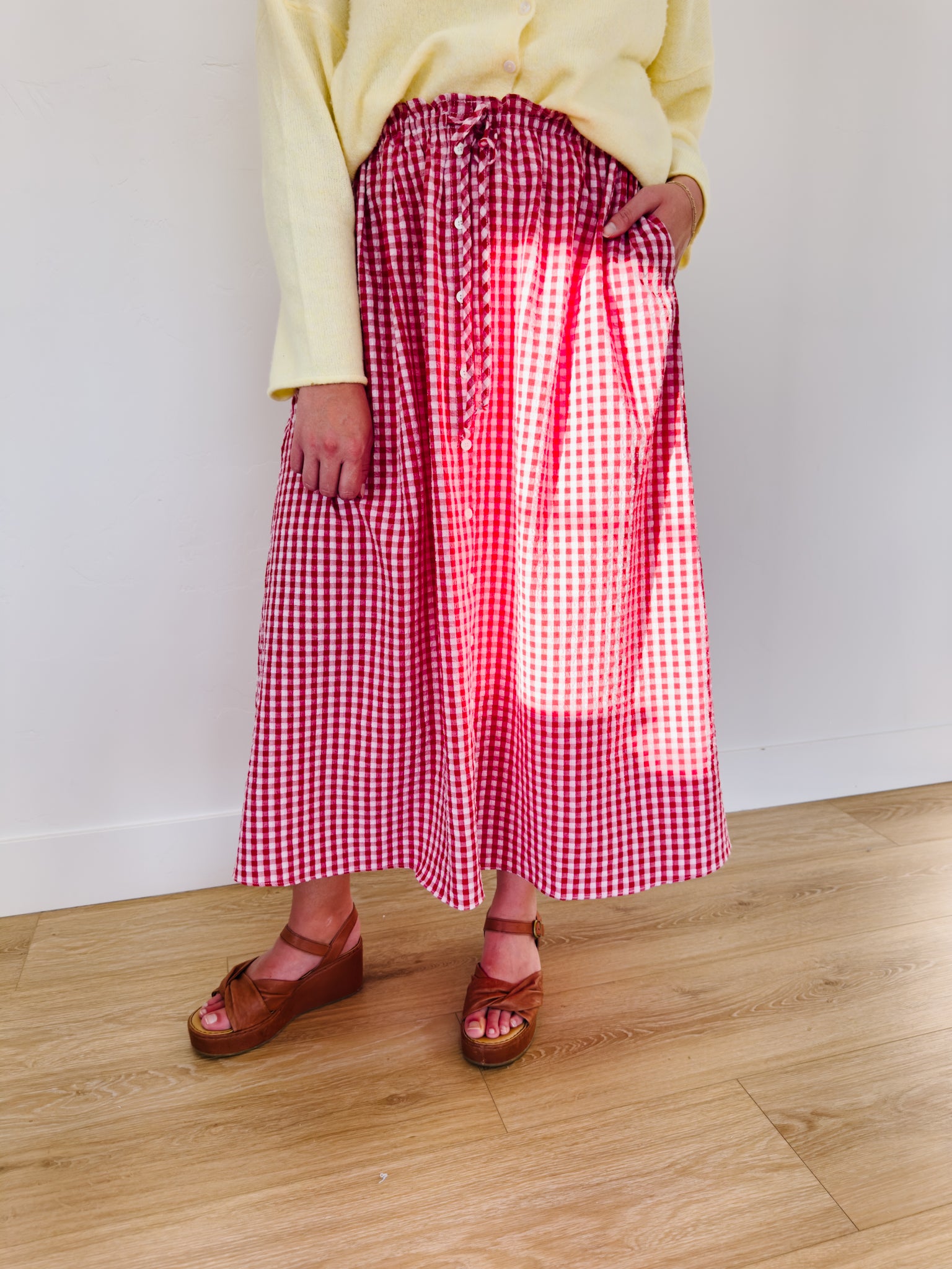 Liv Gingham Button Skirt in Red - Lettie Boutique